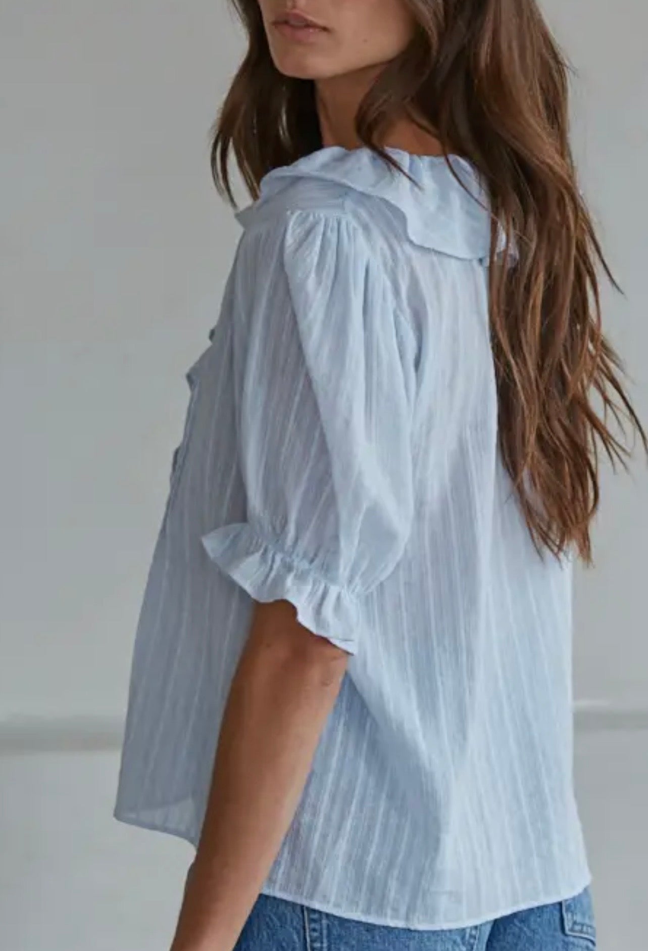 Ruffle Detail V Neck Blouse