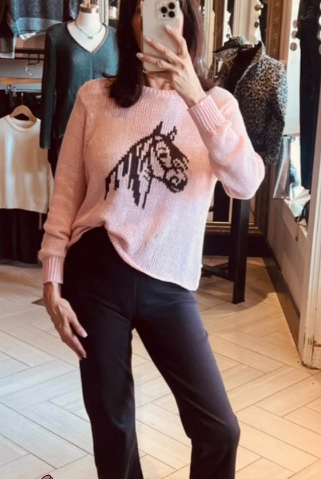 Wooden Ships Horse Printed Crew Cotton Sweater