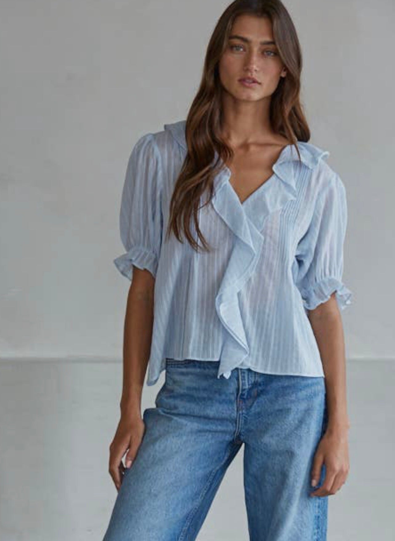Ruffle Detail V Neck Blouse
