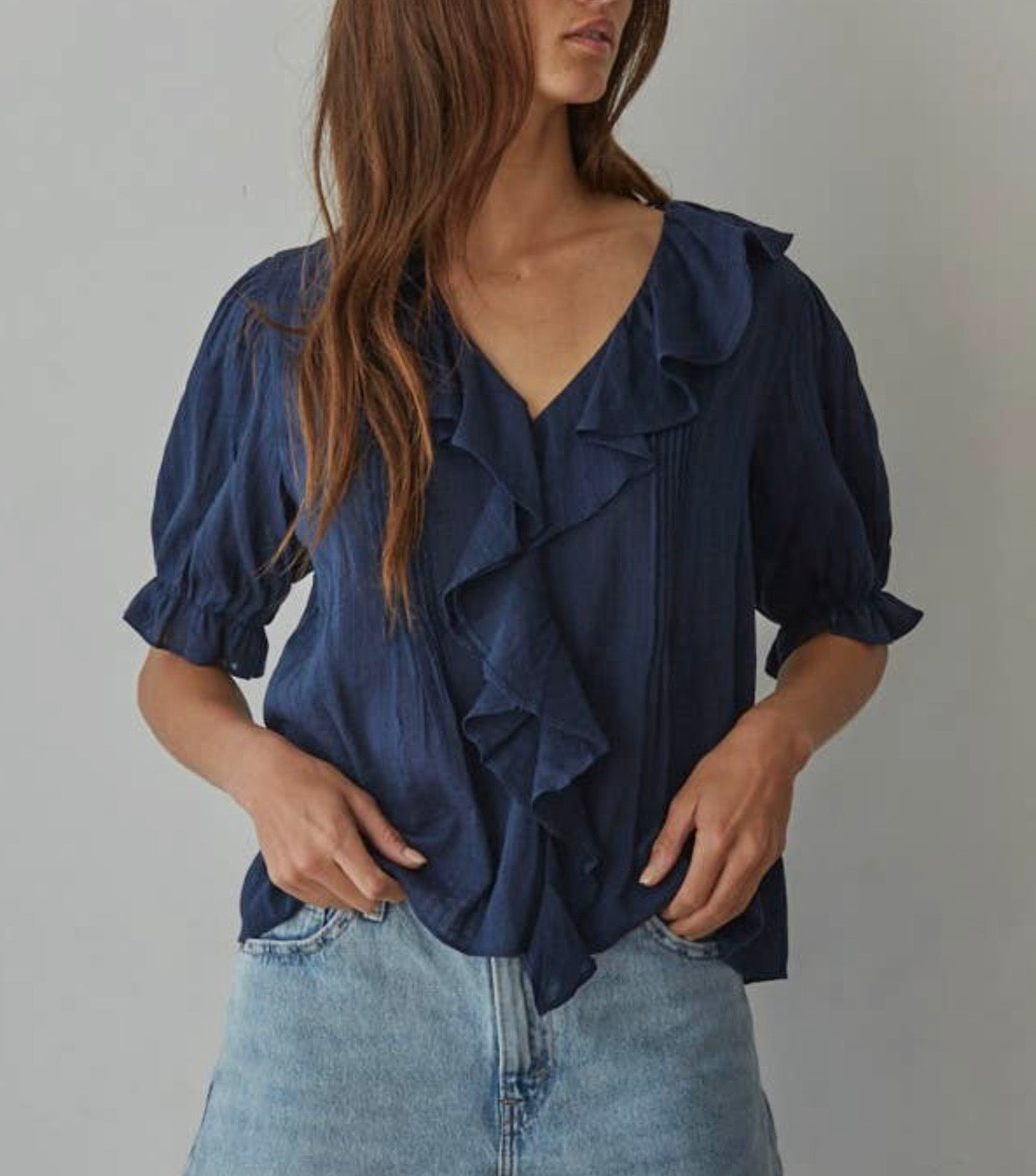 Ruffle Detail V Neck Blouse