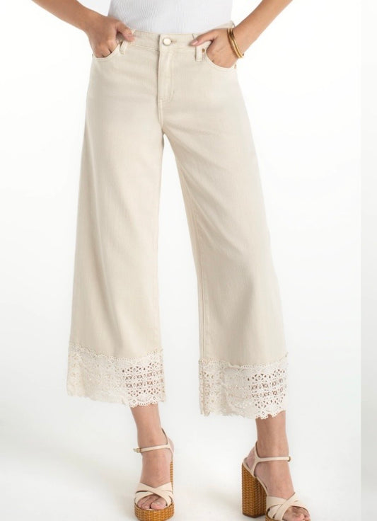 Wide Leg Denim with Lace Trim